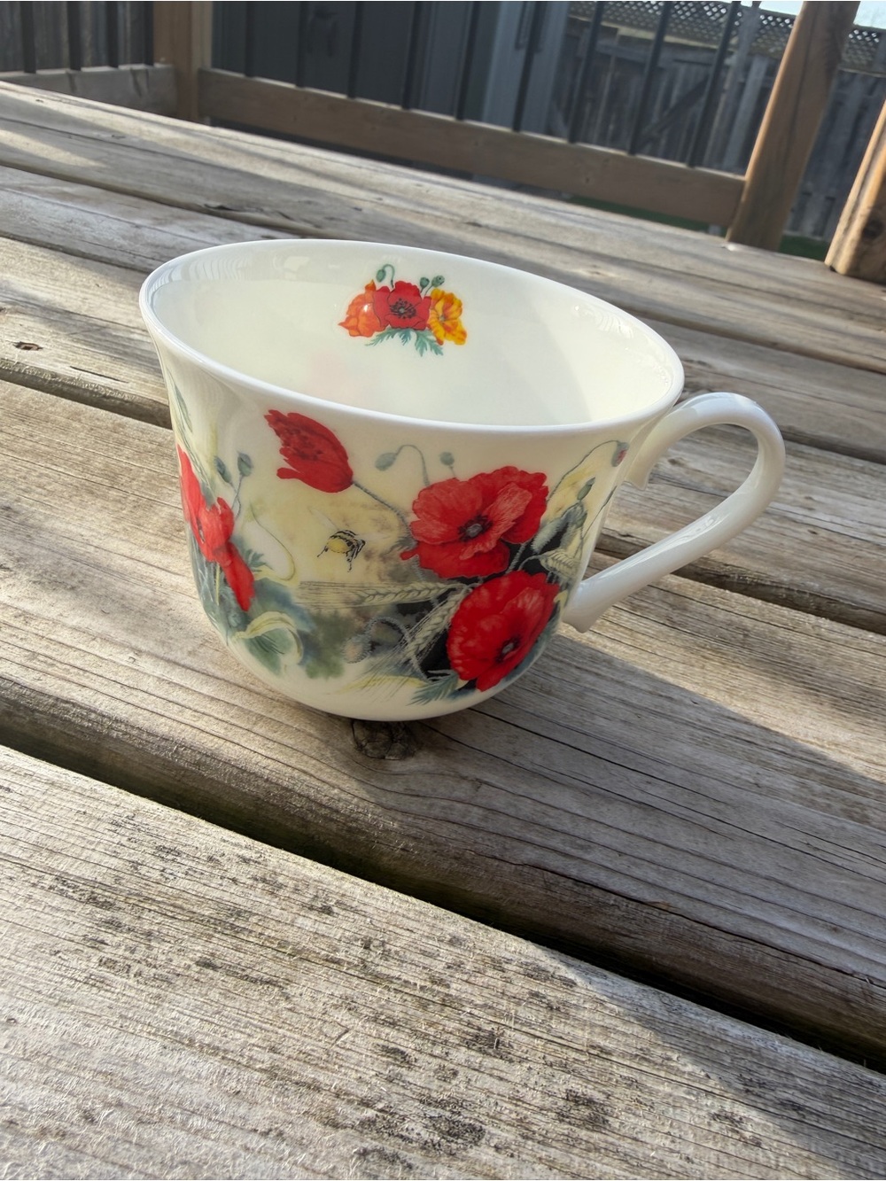 Vintage 1991 Roy Kirkham Poppy's Fine Bone China Mug England Red Poppies